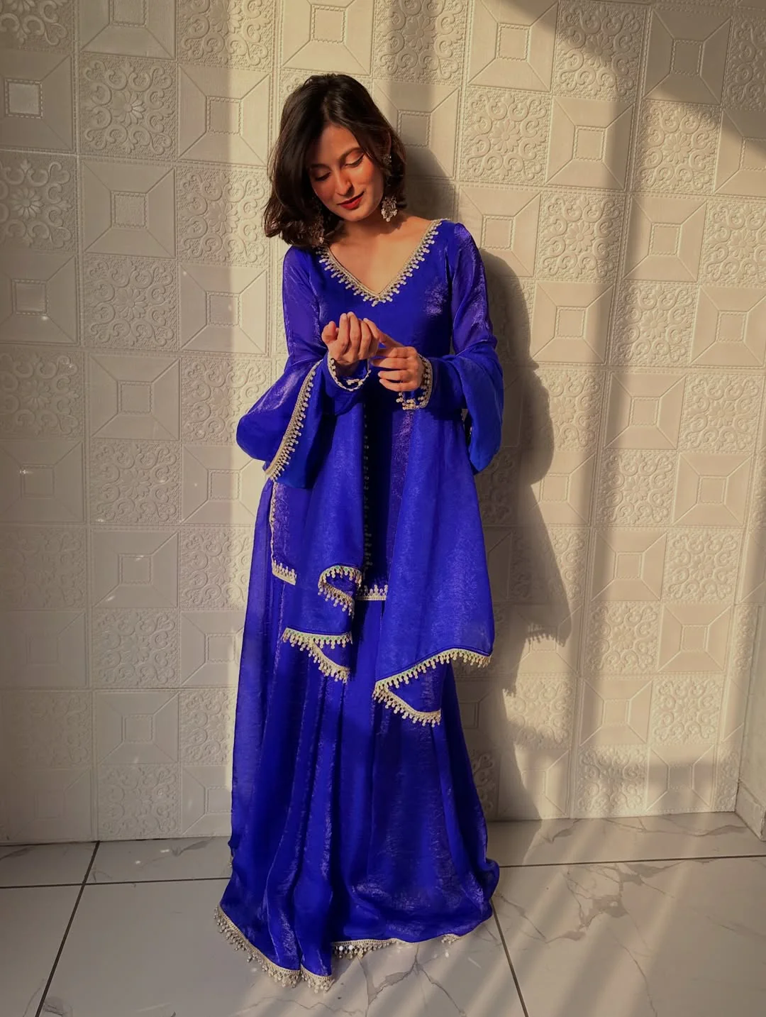 Aafreen Royal Blue Embroidered Sharara Set - Image 10