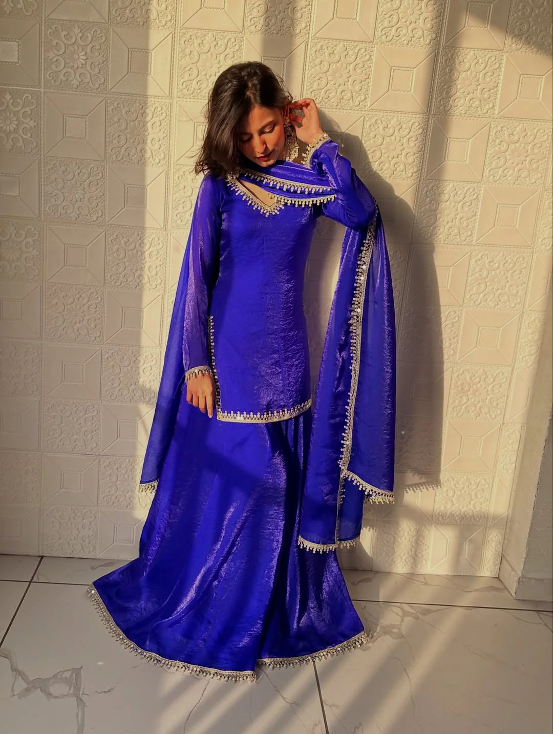 Aafreen Royal Blue Embroidered Sharara Set - Image 11