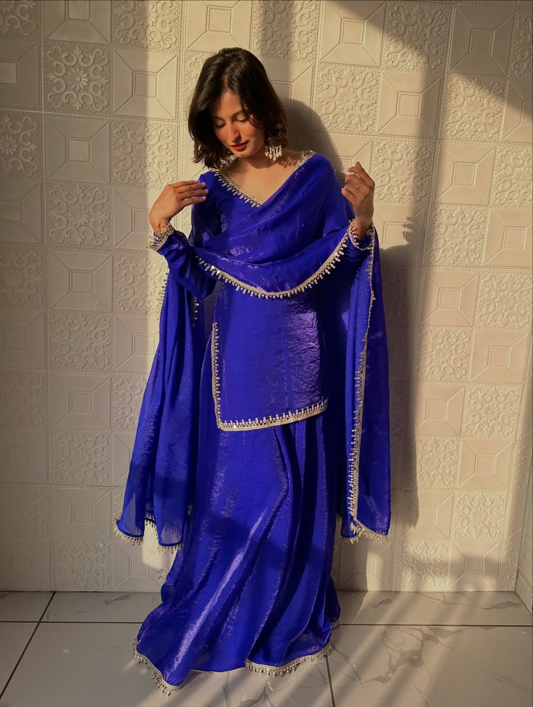Aafreen Royal Blue Embroidered Sharara Set - Image 3