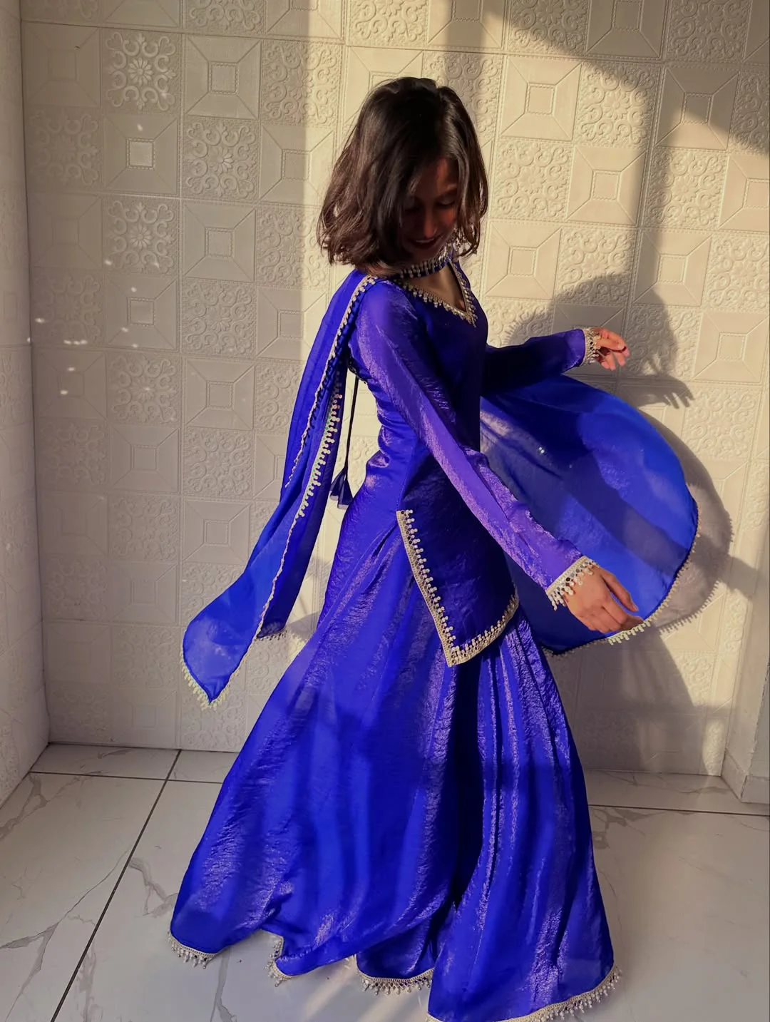 Aafreen Royal Blue Embroidered Sharara Set - Image 4