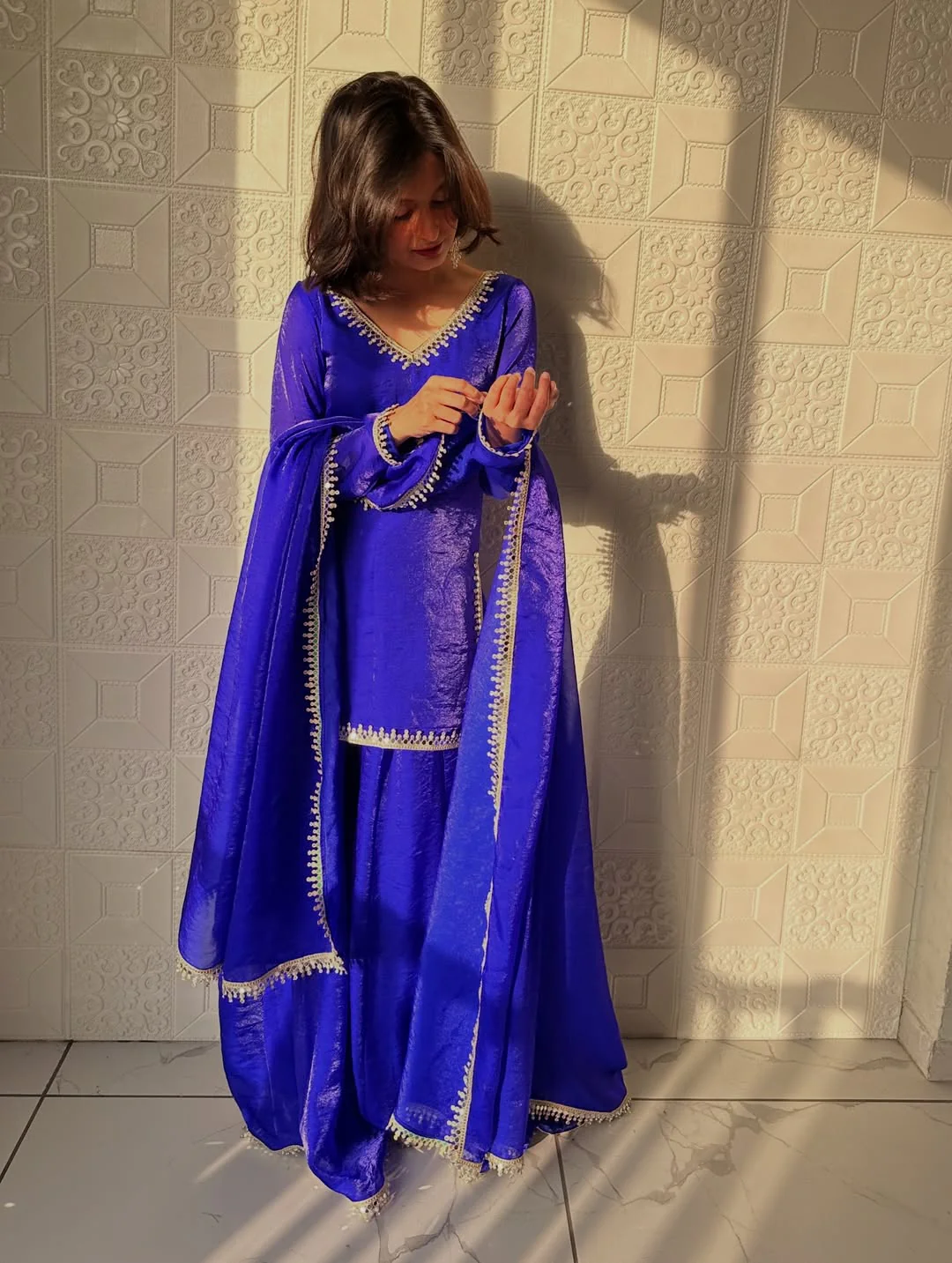 Aafreen Royal Blue Embroidered Sharara Set - Image 5