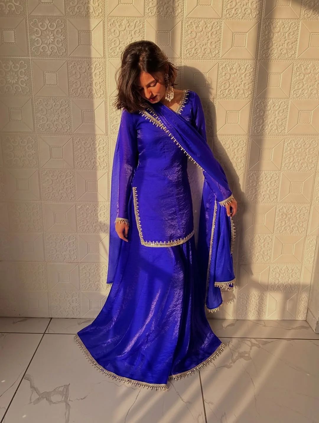 Aafreen Royal Blue Embroidered Sharara Set - Image 6