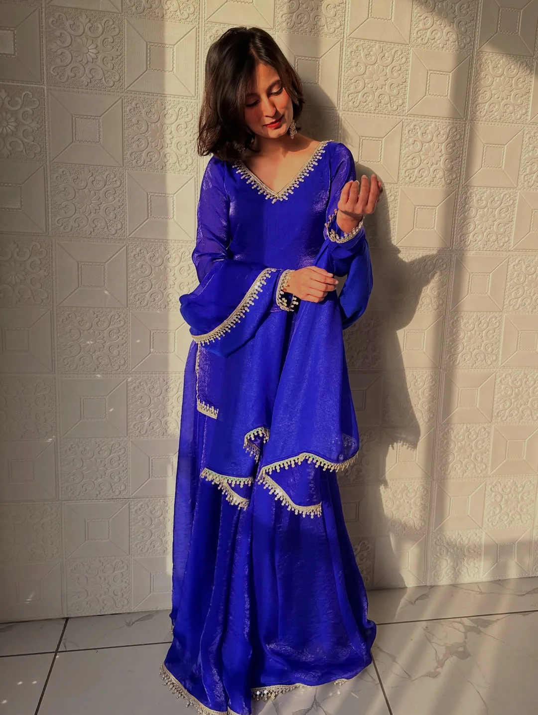 Aafreen Royal Blue Embroidered Sharara Set - Image 7
