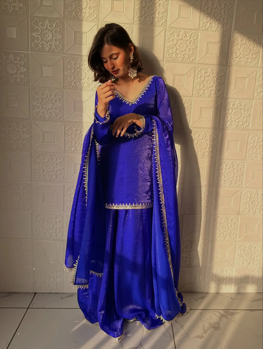 Aafreen Royal Blue Embroidered Sharara Set - Image 8