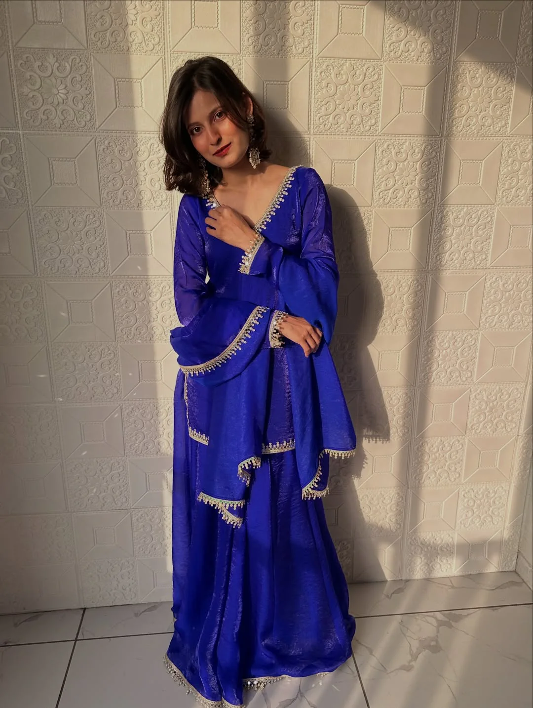 Aafreen Royal Blue Embroidered Sharara Set - Image 9