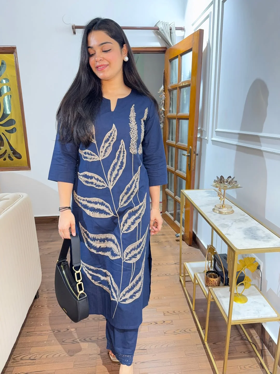 Aynna Summer Special Navy Blue Cotton Kurta Set - Image 3