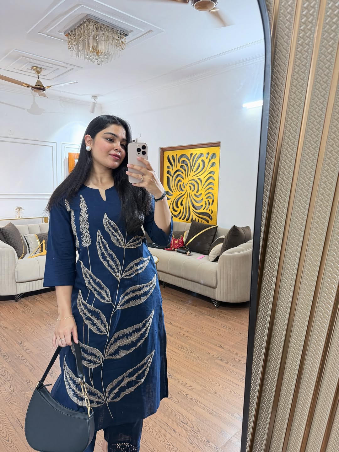 Aynna Summer Special Navy Blue Cotton Kurta Set - Image 4