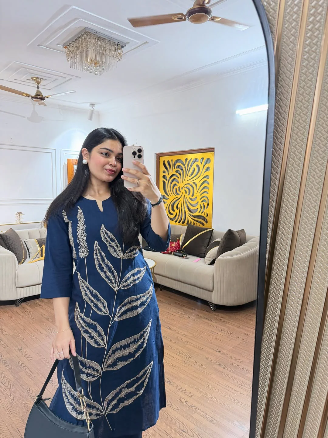 Aynna Summer Special Navy Blue Cotton Kurta Set - Image 5