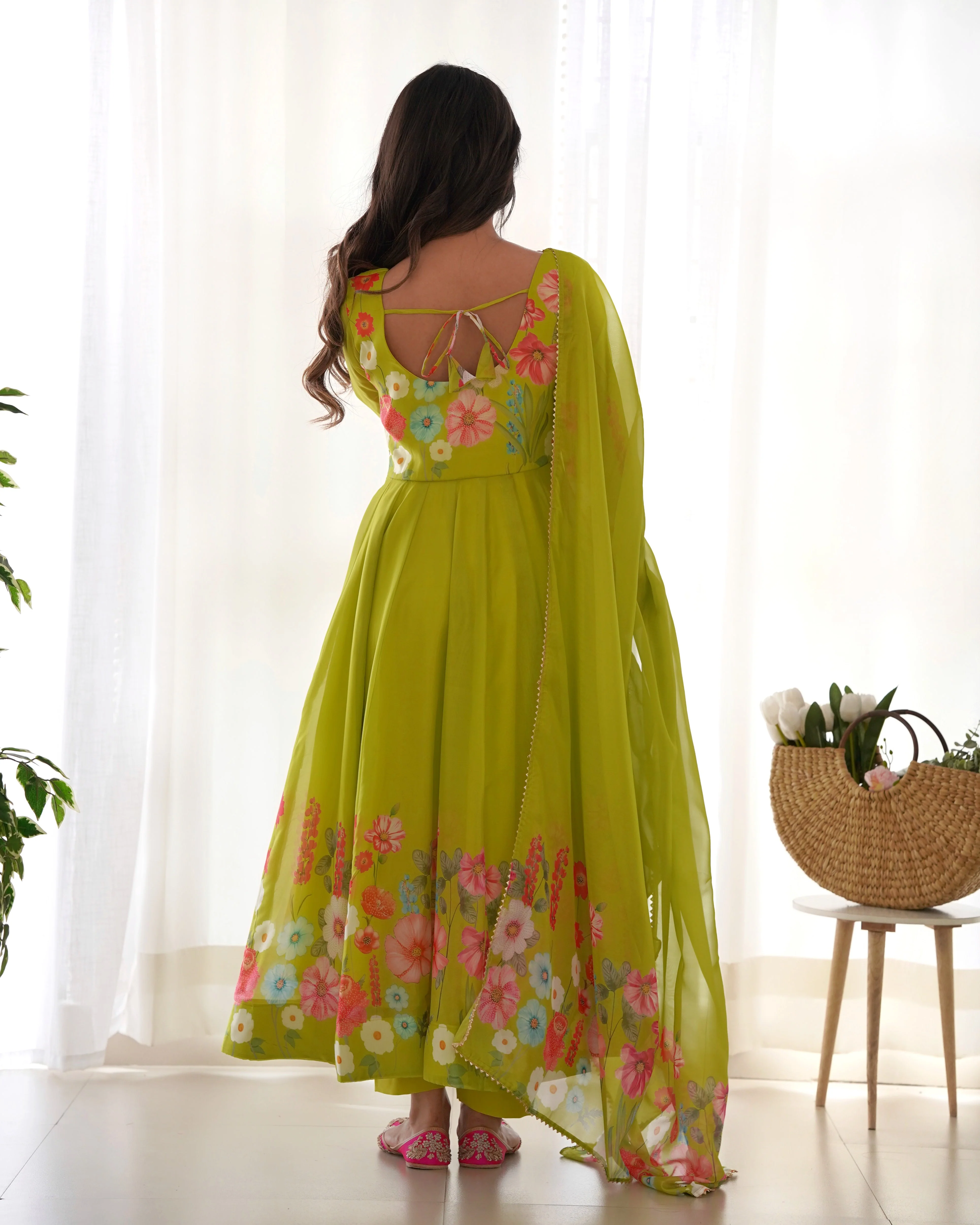 Ethereal Charm Soft Floral Organza Anarkali With Dupatta And Pant - Image 8