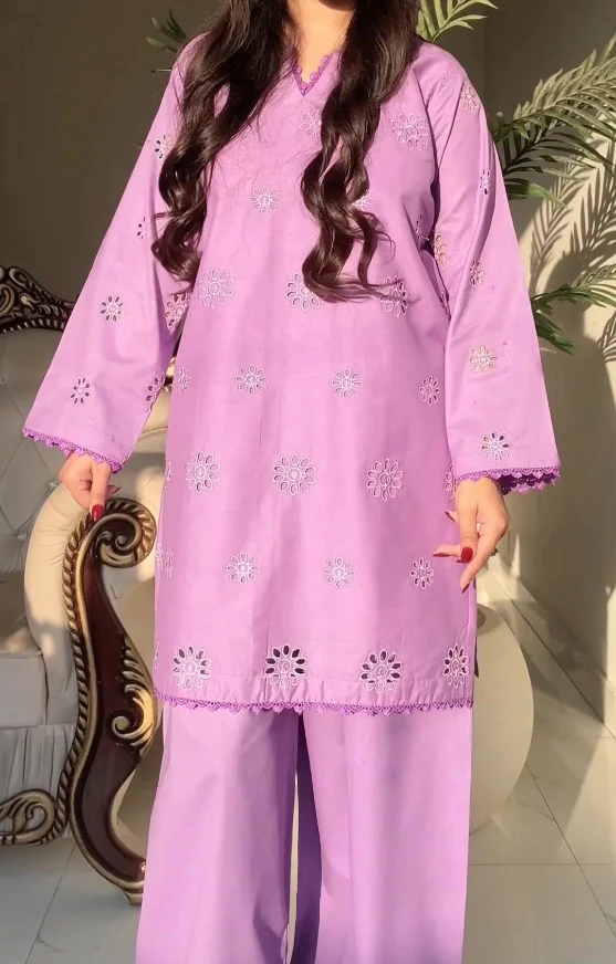 Eshika Graceful Purple Cotton Blend Ethnic Set - Image 4