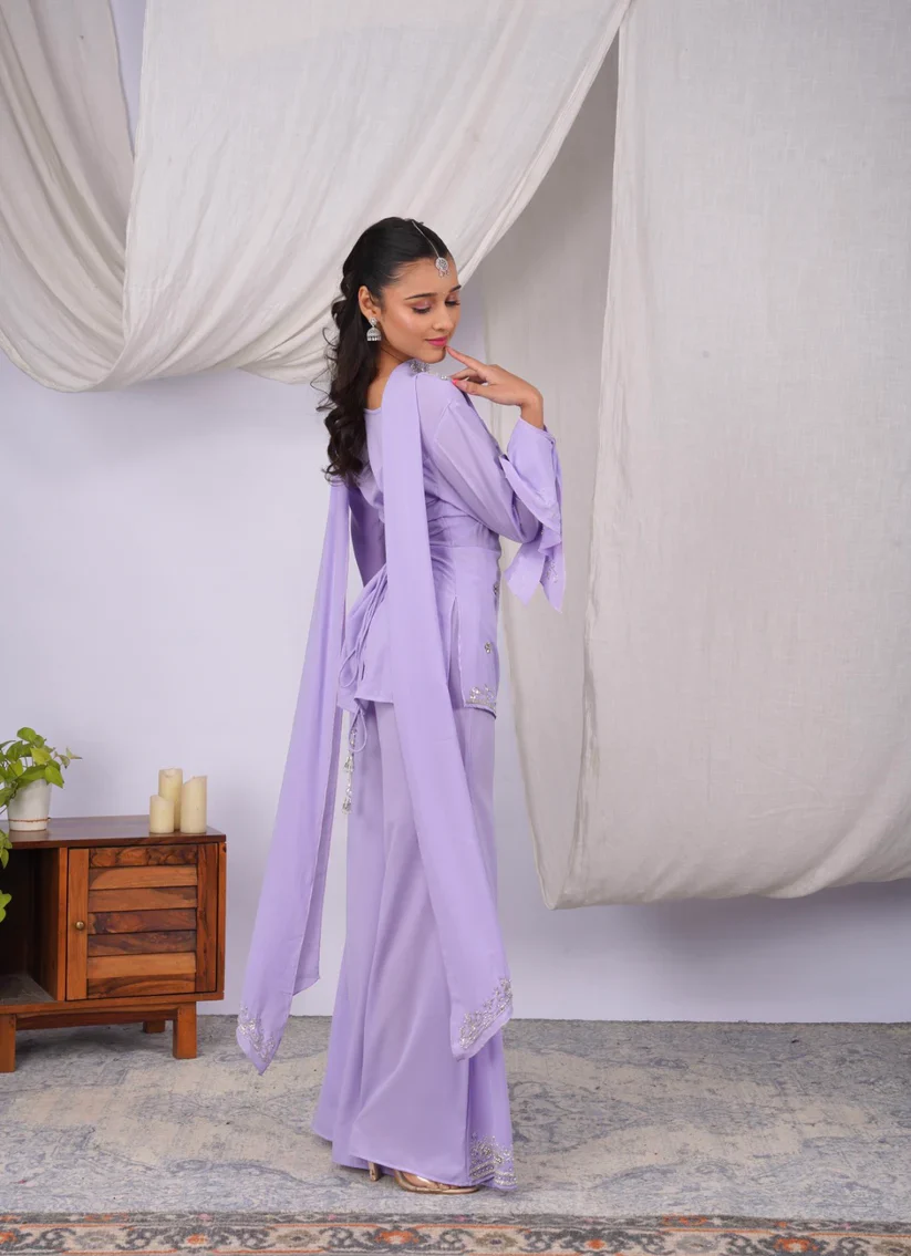 Jasmin Premium Lavender Embroidered Kurta Palazzo Set with Dupatta - Image 3