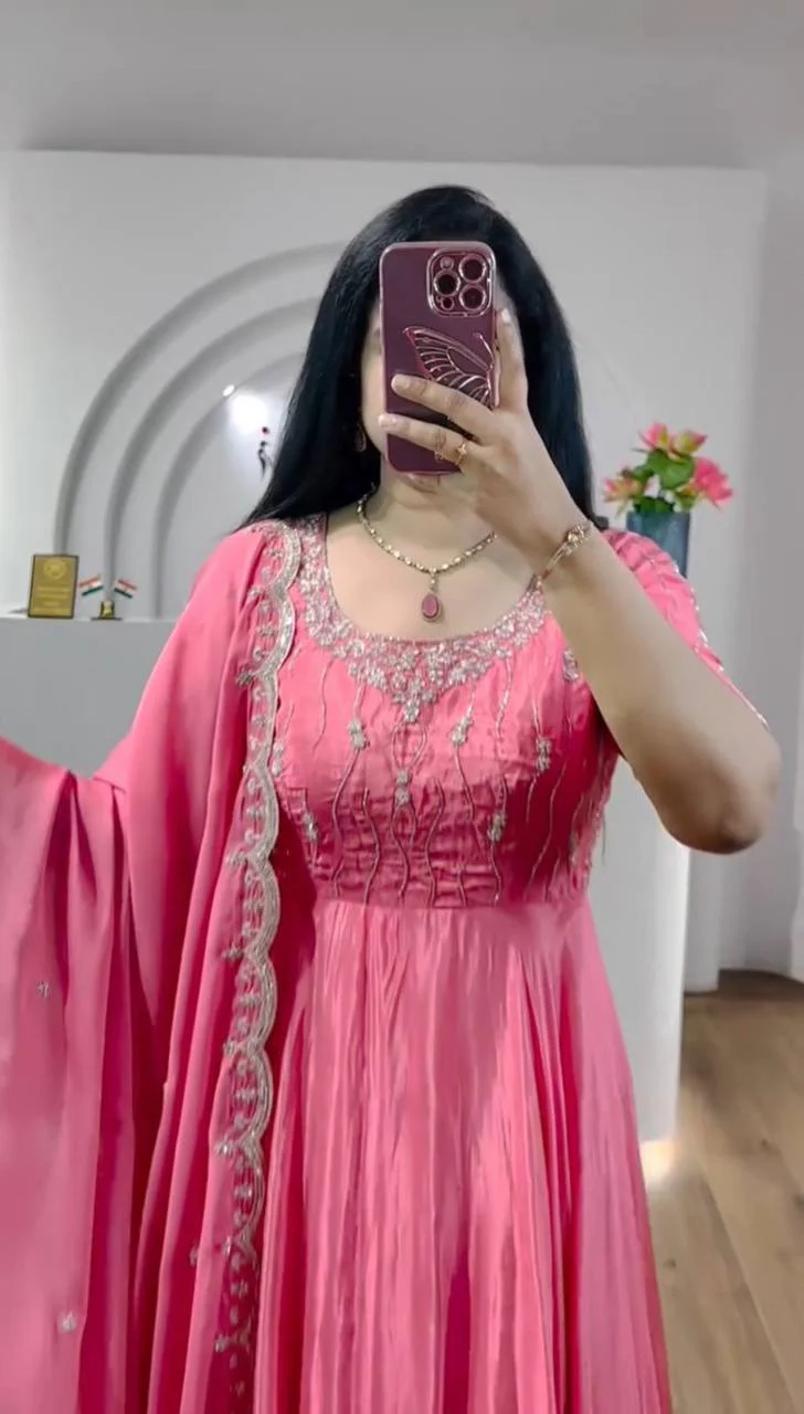 Krisha Embroidered Chinon Gown - Image 3