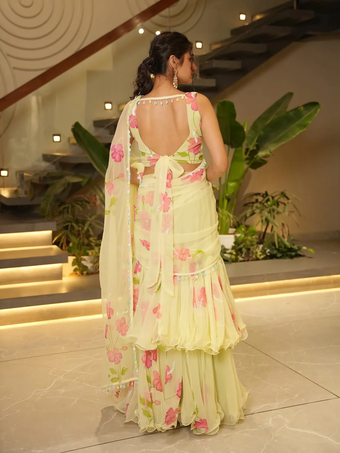 Mint Pre-Drapped Saree - Image 4