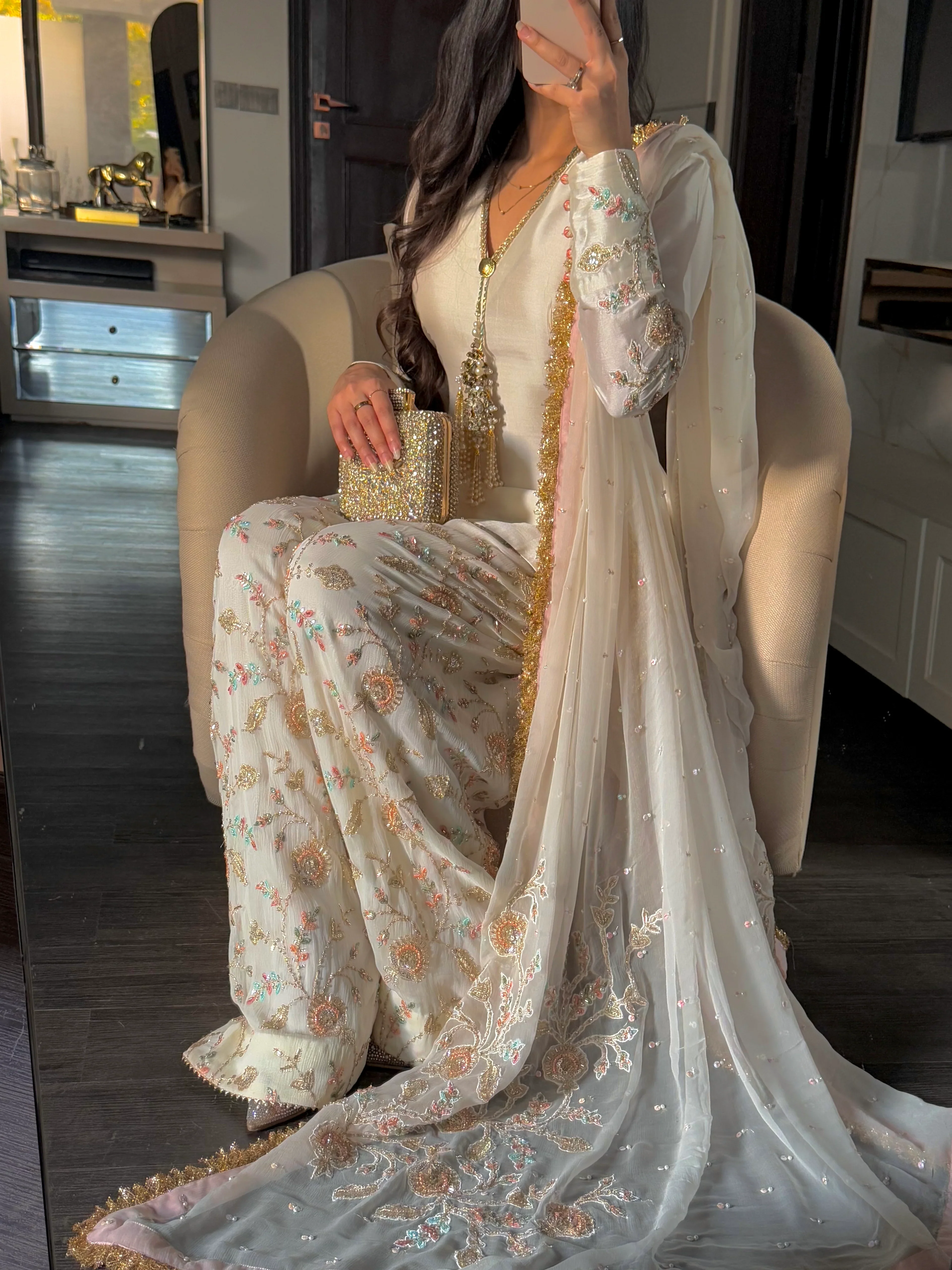 Noor Ivory Luxe Embroidered Shalwar Suit Set - Image 4