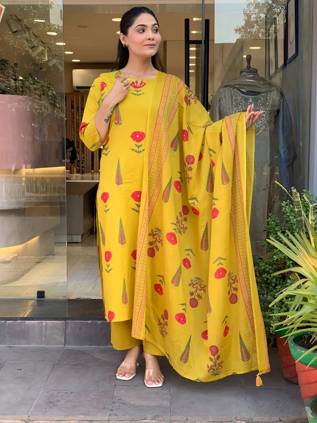 Pinal Festive & Casual Mustard Printed Suit Set - Image 3