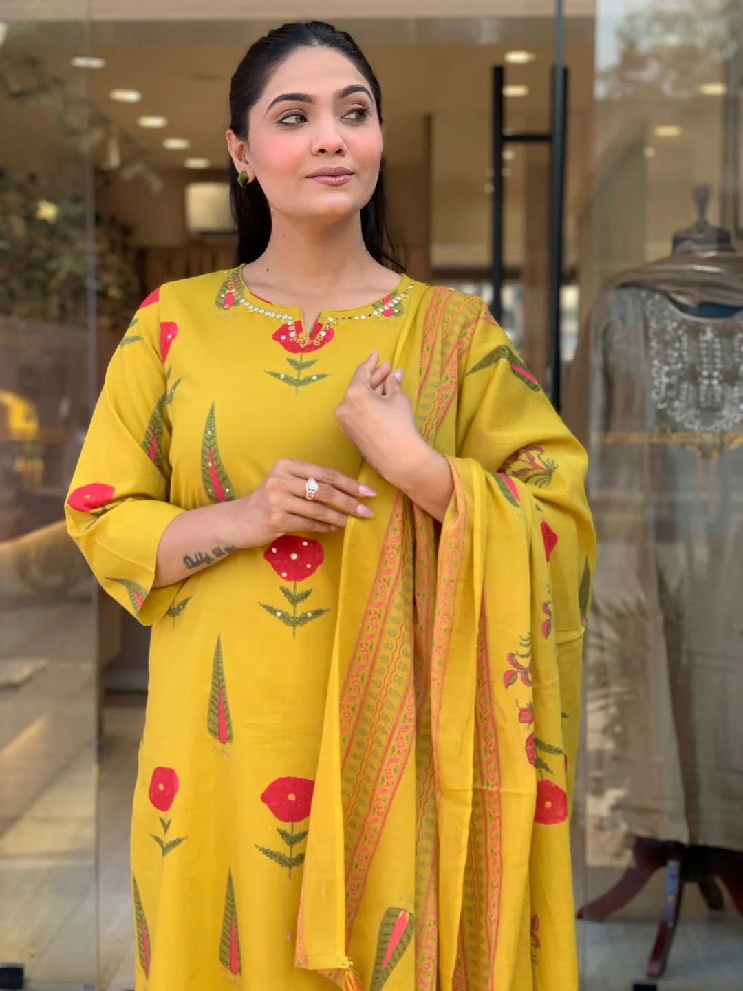 Pinal Festive & Casual Mustard Printed Suit Set - Image 4