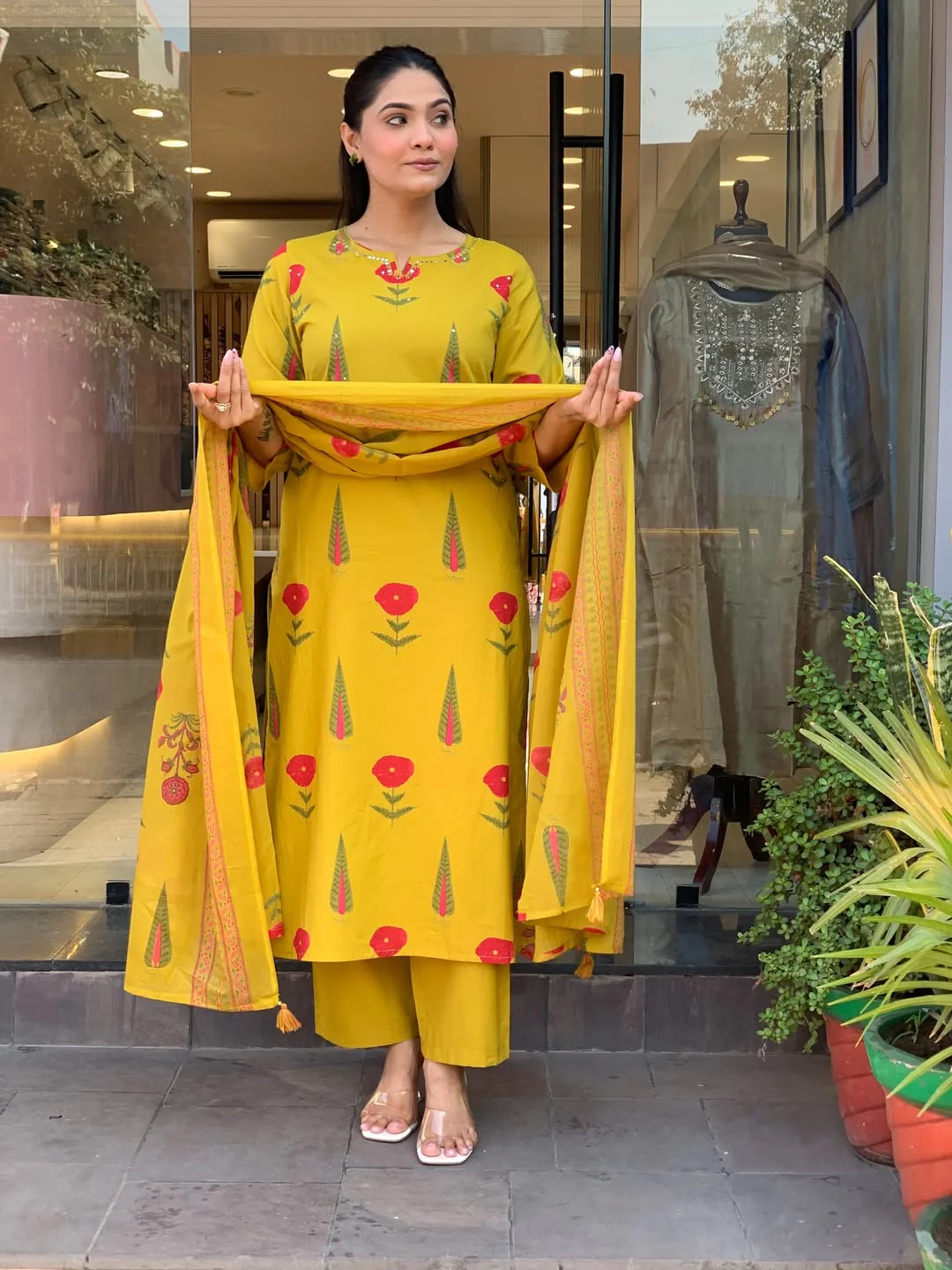 Pinal Festive & Casual Mustard Printed Suit Set - Image 6