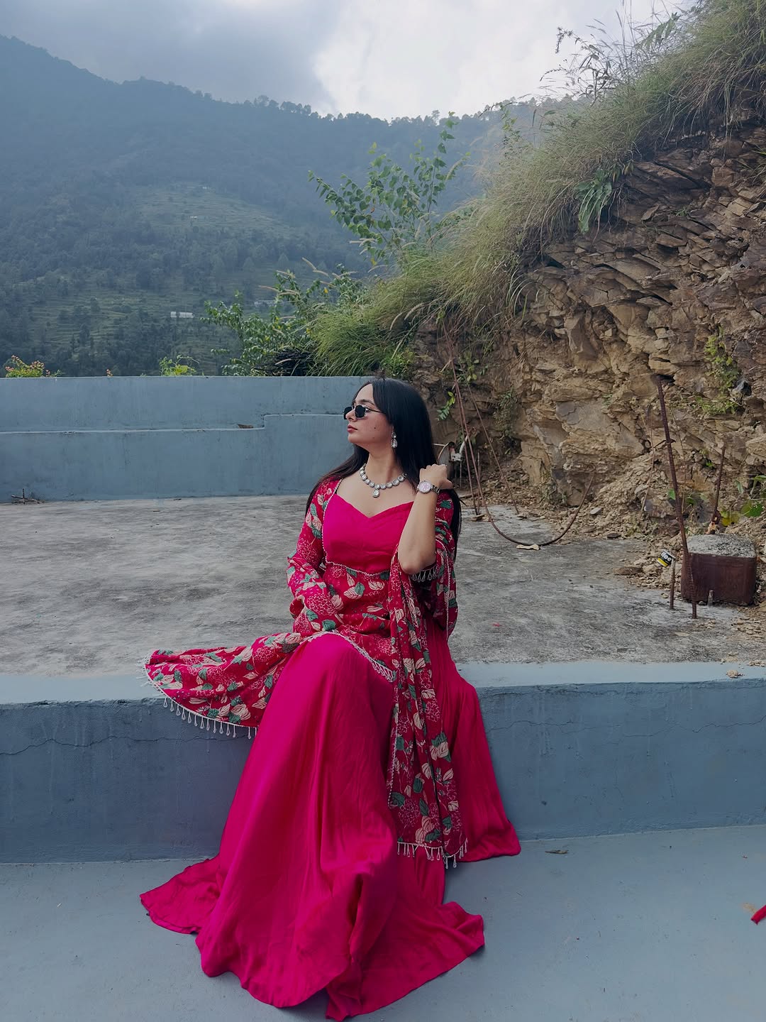 Ridhima Designer Indo-Western Pink Bustier Set - Image 3