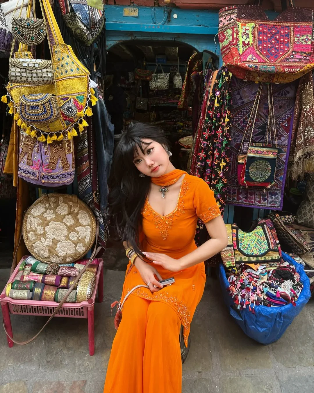 Tara Stylish Orange Party Wear Kurti Palazzo Suit - Image 3