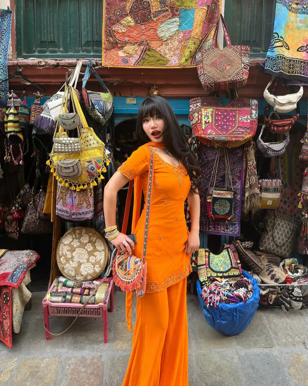 Tara Stylish Orange Party Wear Kurti Palazzo Suit - Image 4