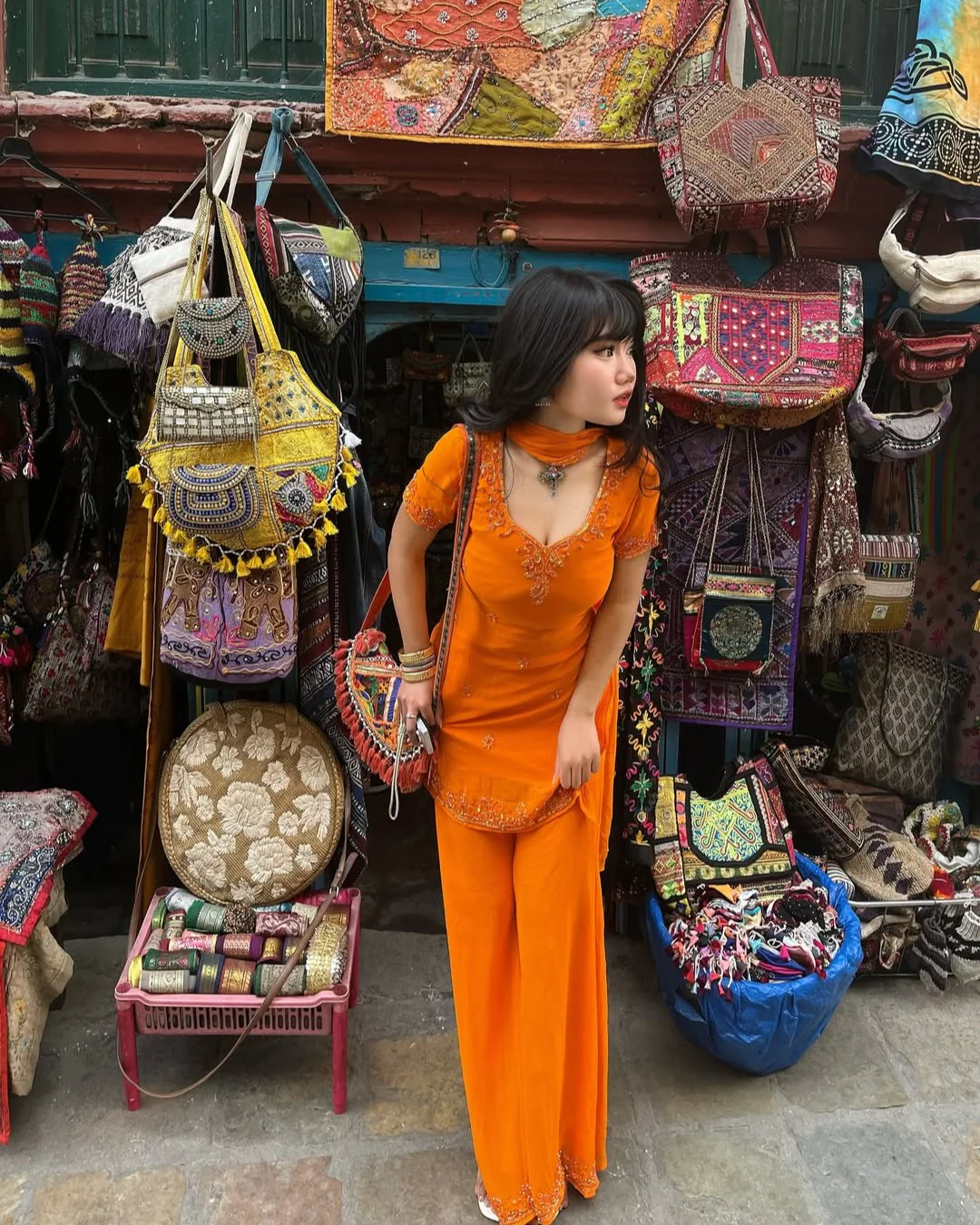 Tara Stylish Orange Party Wear Kurti Palazzo Suit - Image 5