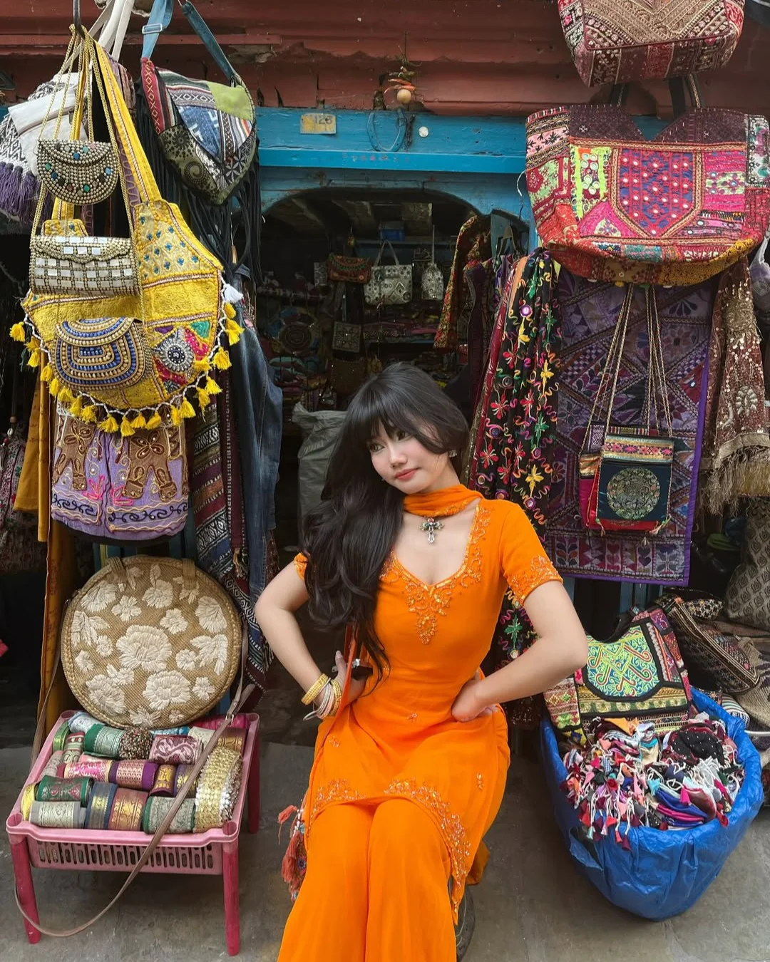 Tara Stylish Orange Party Wear Kurti Palazzo Suit - Image 6