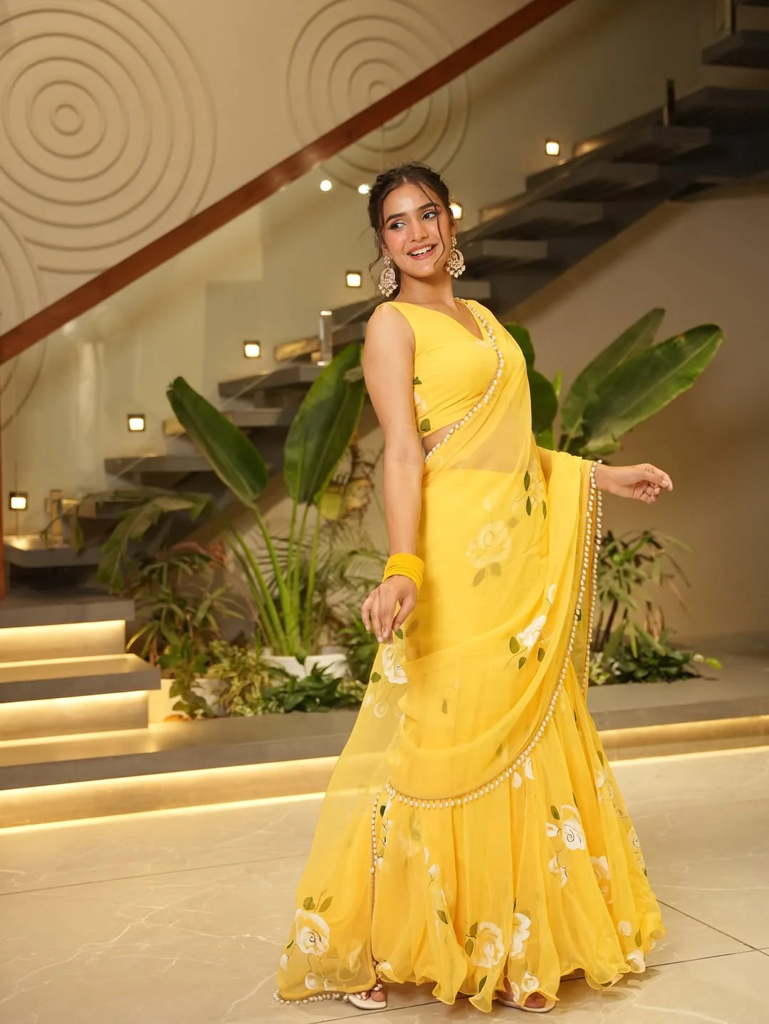 Yellow Pre-Draped Saree - Image 4